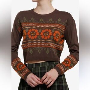 Hot Topic Thorn & Fable Jack-o’-lantern Brown SweaterFloral Design